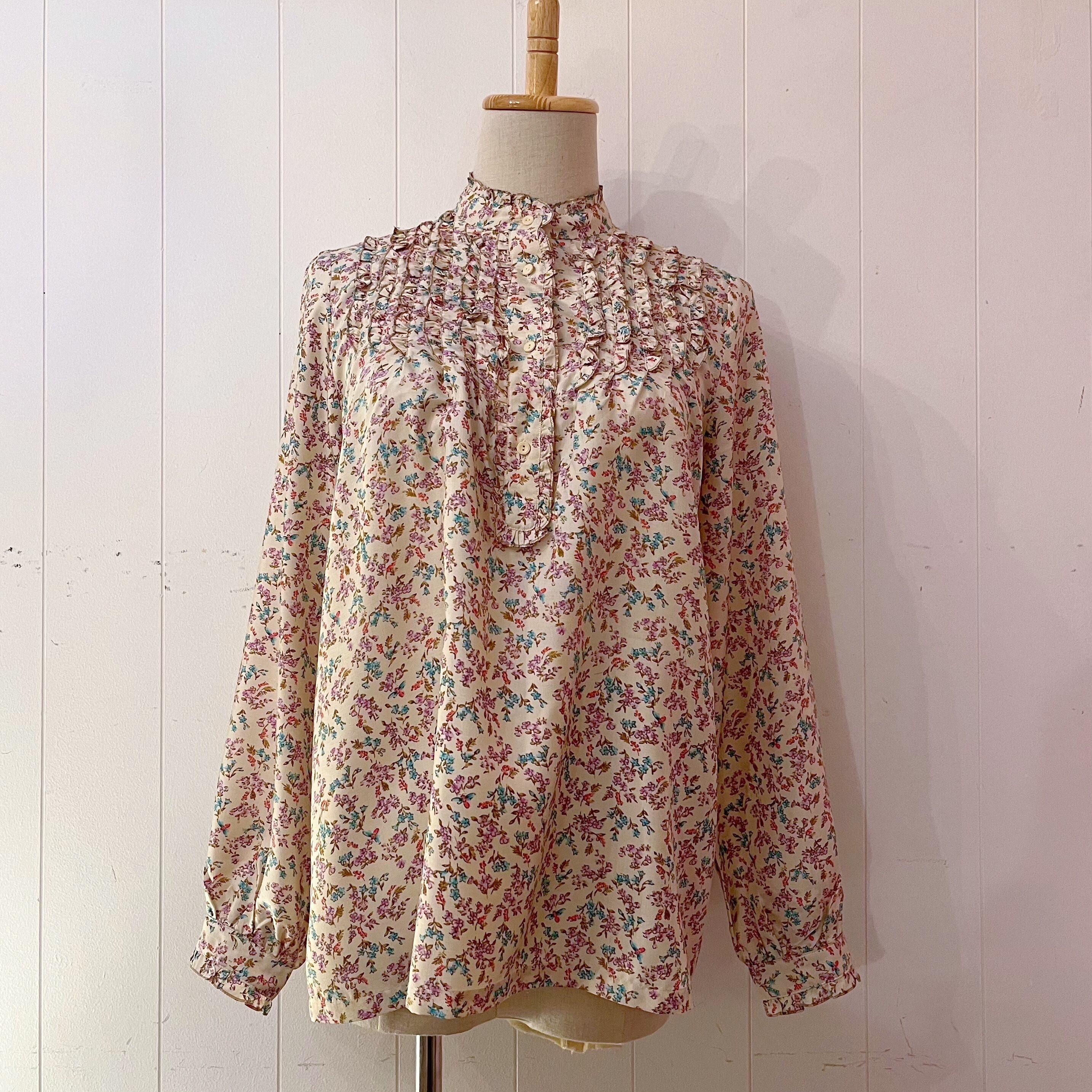 purple blue mini flower stand collar blouse