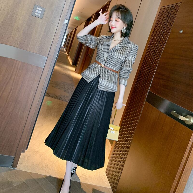 スタンダードウェストジャケット プリーツベルベットスカート スプリング レッド レトロ 春物 MIUCO33289339263