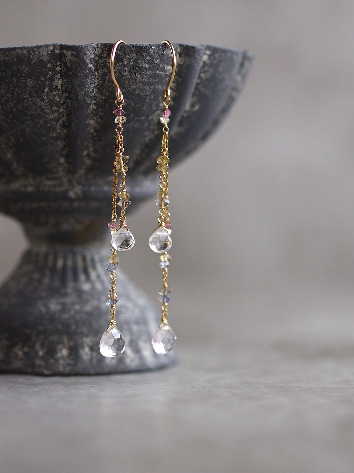 18金 18Kハーキマーダイアモンド天然石 ピアス Herkimer diamond stud