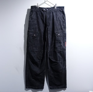90s Fade Black Multi-Pocket & Double Knee Design Wide Duck Pants