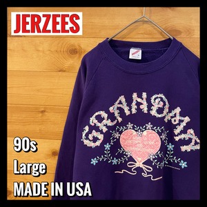 【JERZEES】90s USA製 かわいい系 アーチロゴ GRANDMA プリント オールドスウェット レディースL us古着