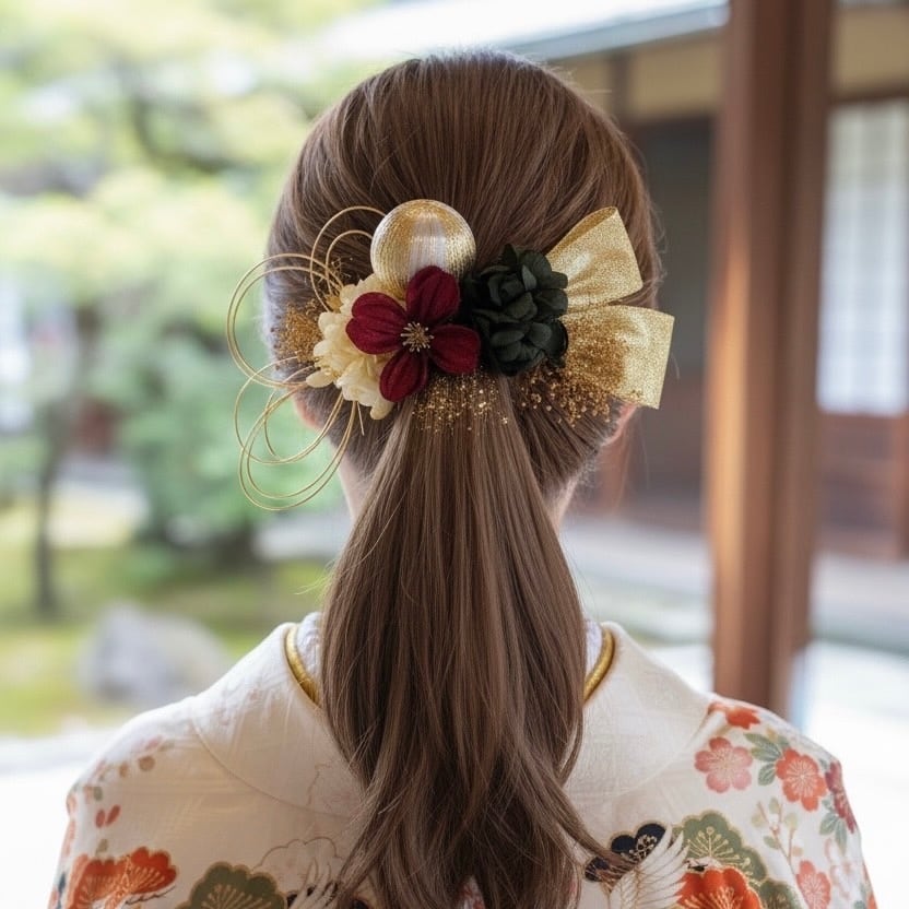 A518 ドライフラワー 髪飾り 赤 黒 ゴールド 卒業式 袴 成人式 振袖 結婚式 和装