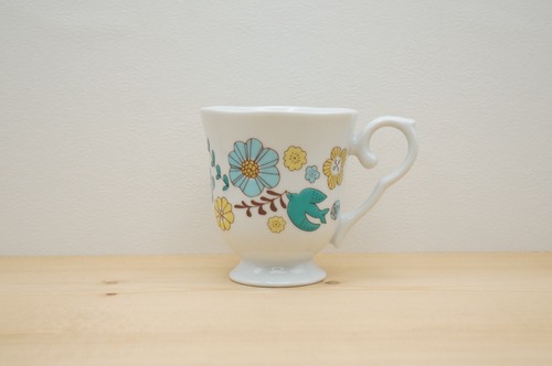 マグカップ（花と鳥/ブルー）