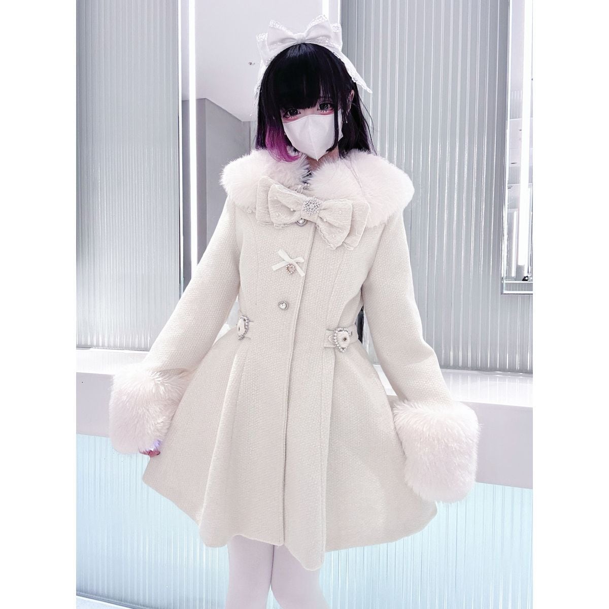 極美品❣️ゴールド飾りリボンボタンが可愛いニットコート ks177_v12.jpg