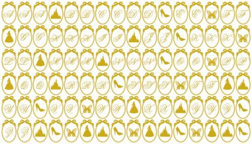 お姫様×イニシャル転写紙 ゴールド Aサイズ(ポーセリンアート用転写紙)