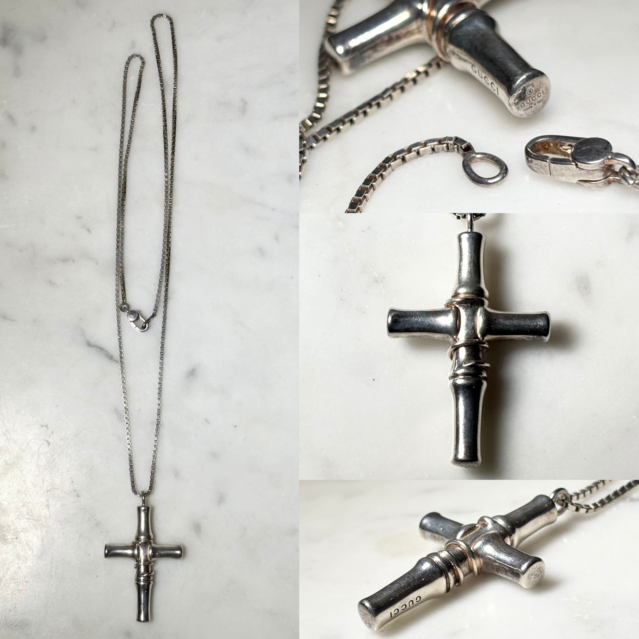 vintage GUCCI silver “Bamboo Cross” pendant necklace | NOIR ONLINE