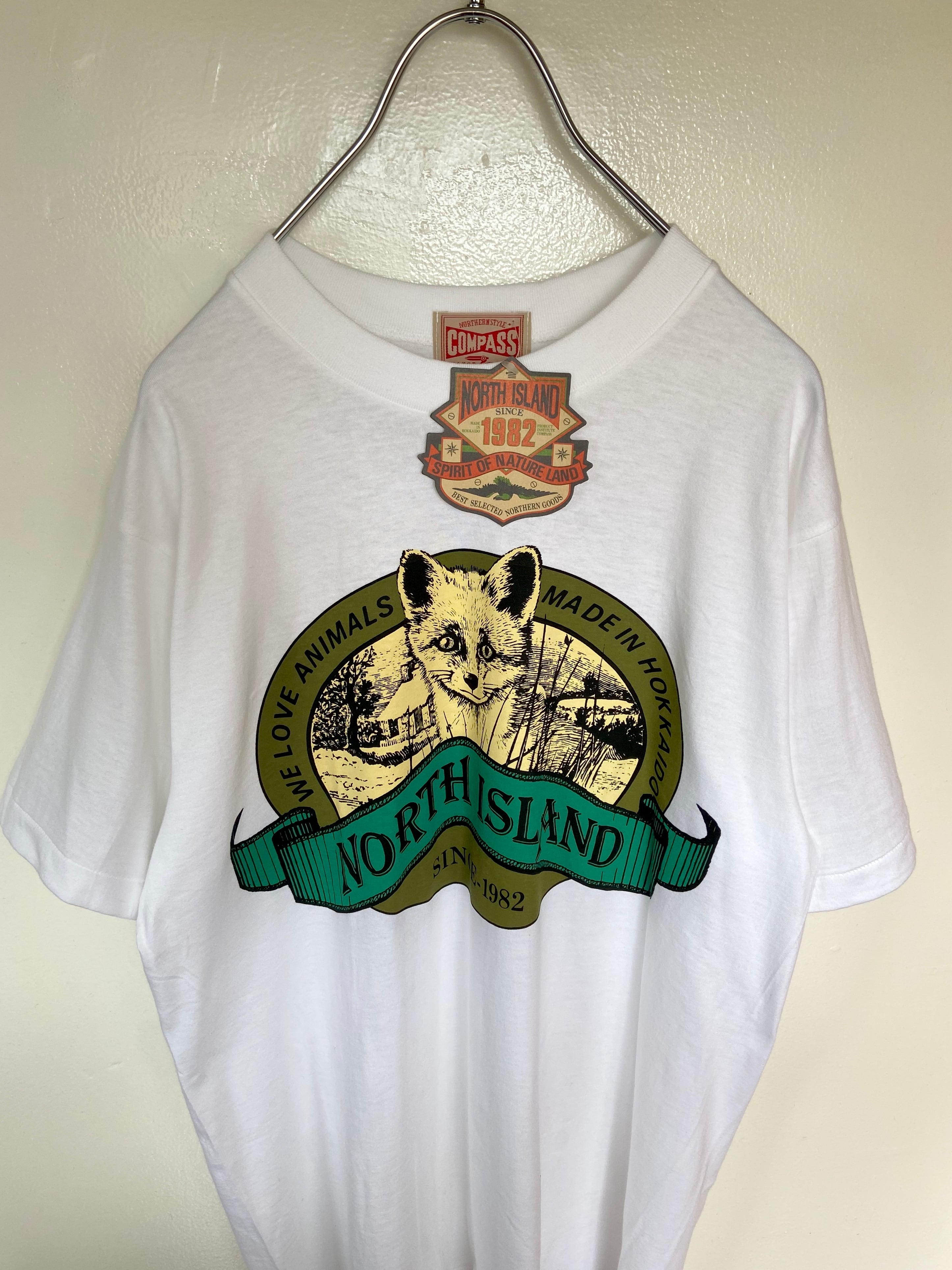 新品タグ付 アニマルTシャツFOX 両面プリントロゴ クリエイティブコンパス 熊出没注意 デッドストック品