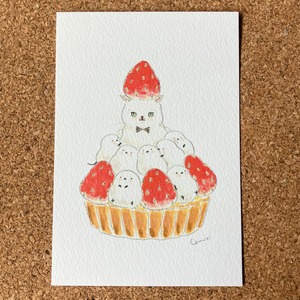 いちごのタルトにゃんこ ポストカード / Strawberry tart Cat Postcard