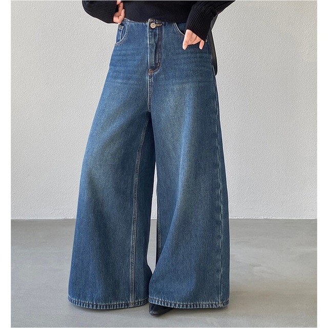 裏起毛 ハイウエストワイドストレートデニムパンツ 231967