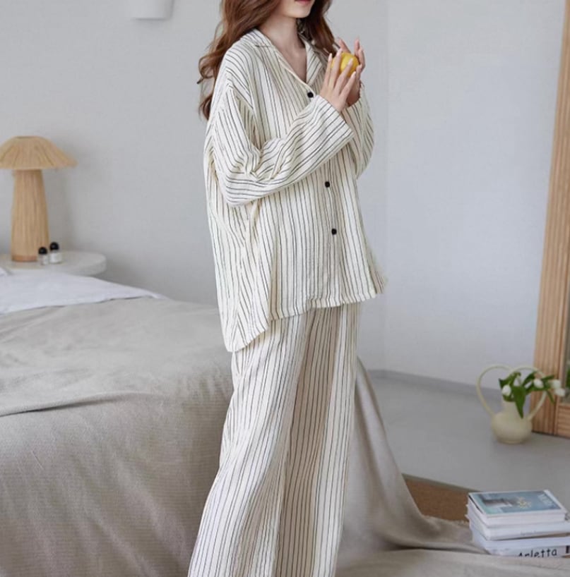 【M-XL】cotton100 stripe pattern long sleeve pajamas p1201