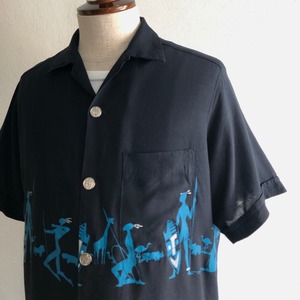 60〜70s 【Alfred Shaheen】Black Rayon Hawaiian Shirt