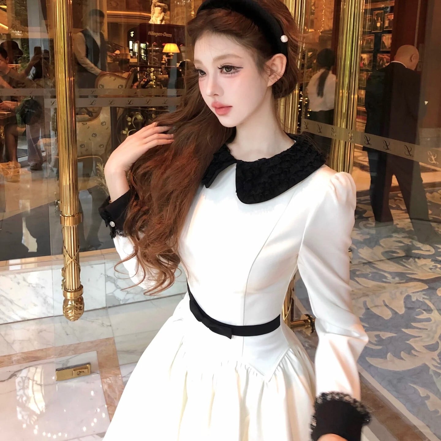 t0237／新品未使用✨エイミーロウ［38］ロングワンピース　リボンベルト付き リボンベルト付き）切り絵レースのミディアムワンピース – ONE