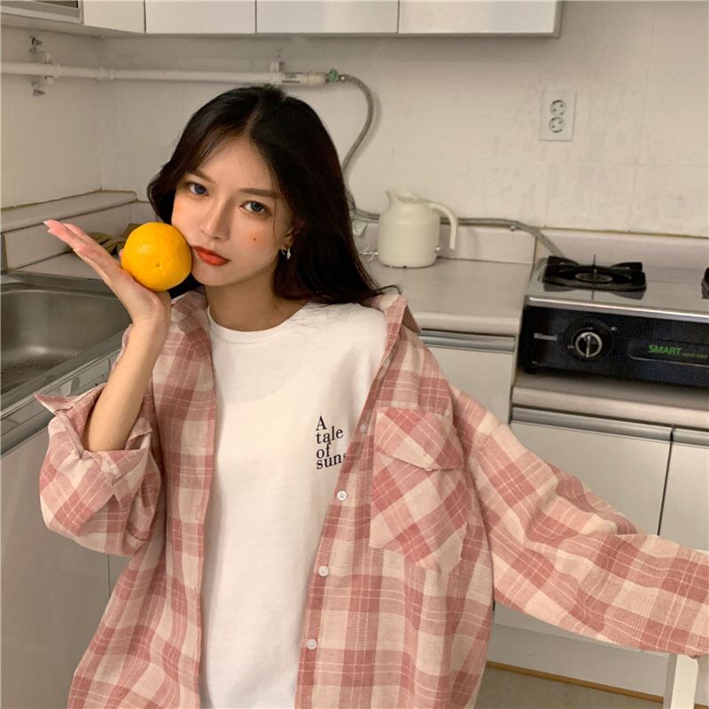 スプリングルーズ格子柄シャツ レッド 春物 萌量不足41240636775