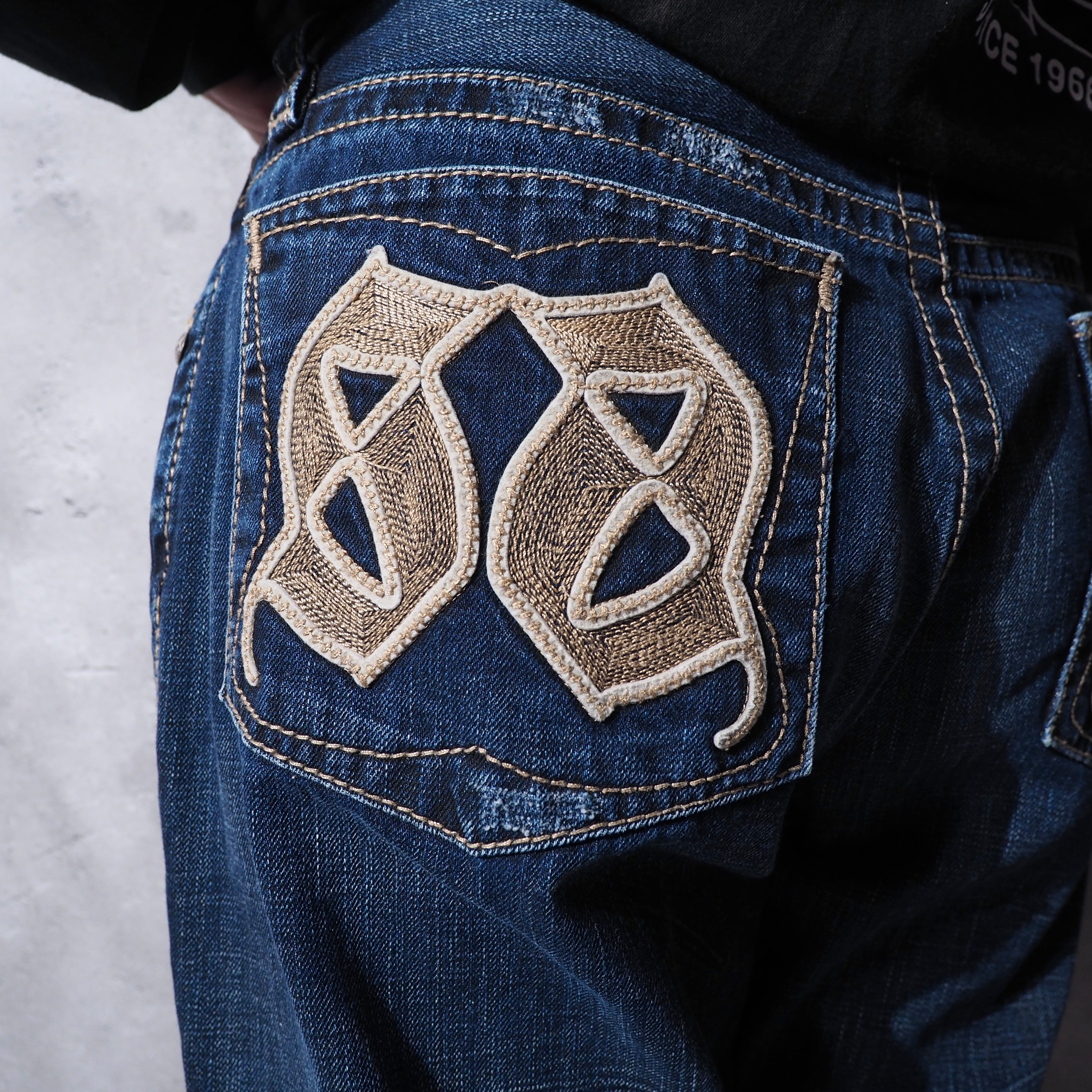 ” Express Jeans ” Street culture Big logo Embossed vintage Indigo Denim pants