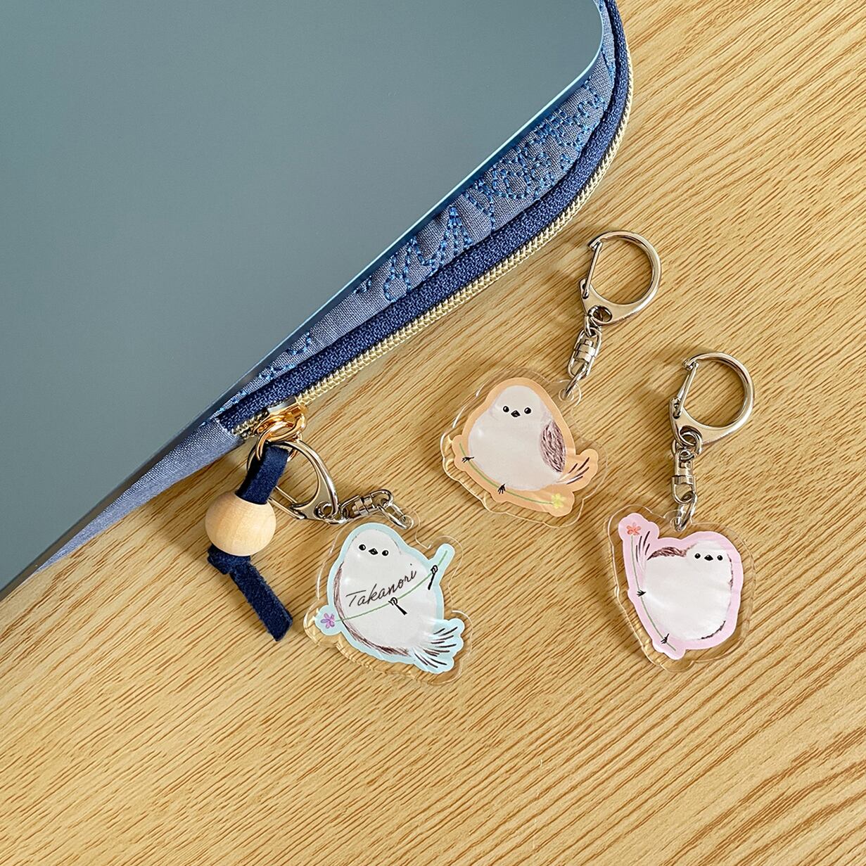 名入れ｜受注製作品】シマエナガのキーホルダー〈1個〉名入れ