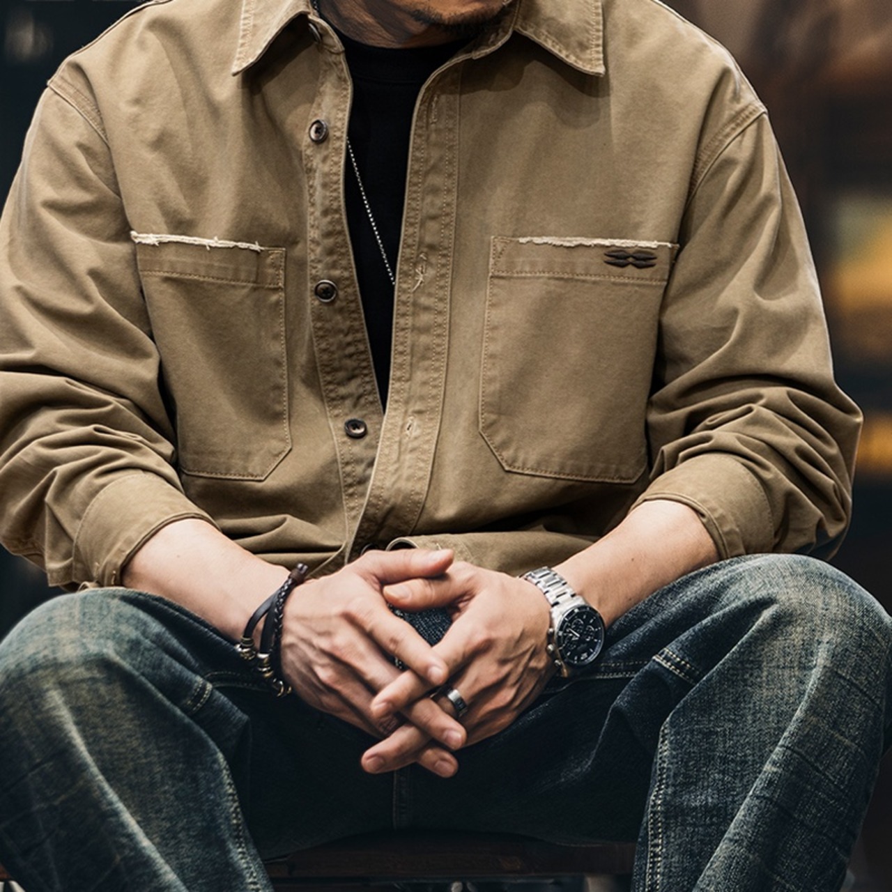 Long Sleeve Work Pocket Shirt ◇2color H0186