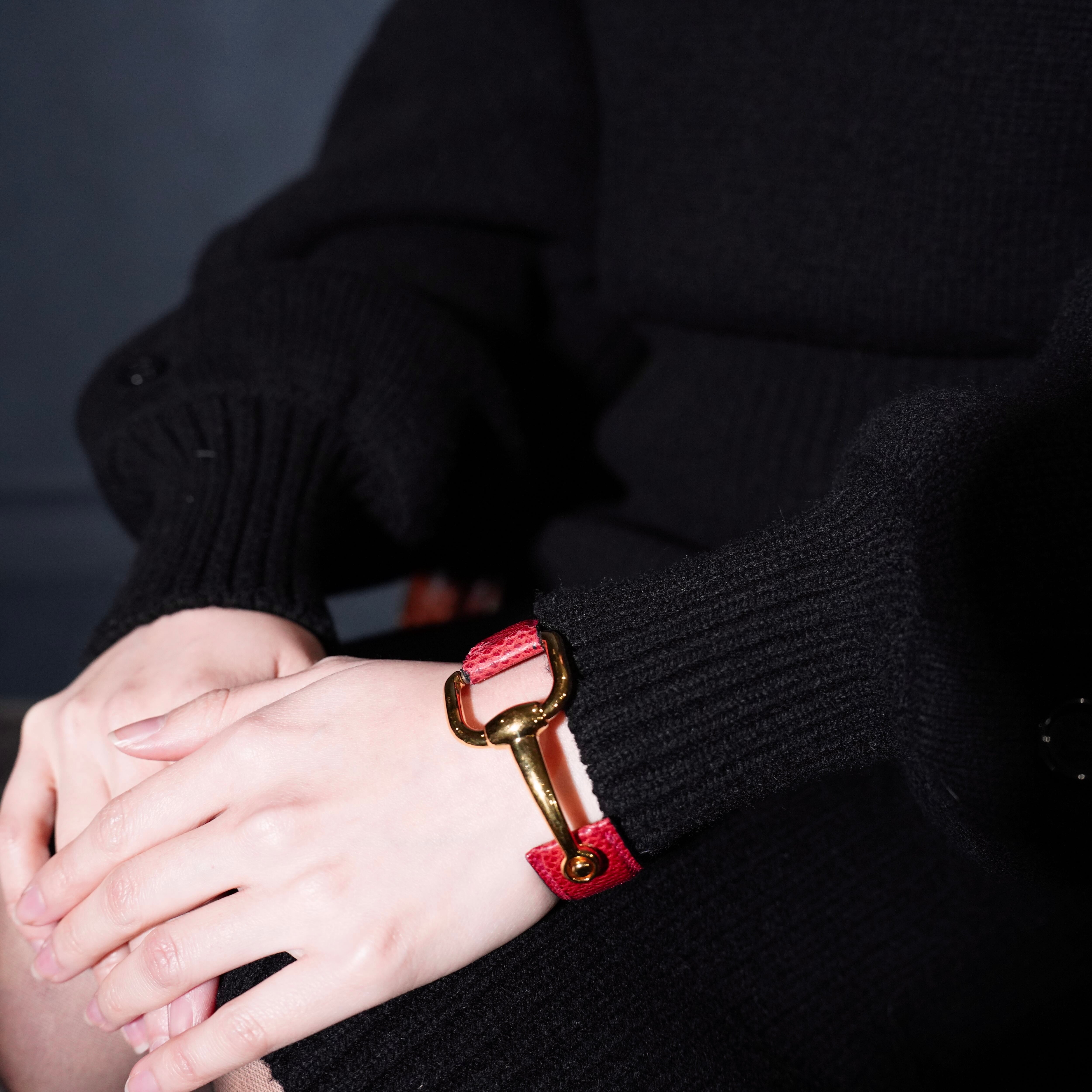 GUCCI HORSE BIT DESIGN METAL LEATHER BANGLE/グッチホースビット