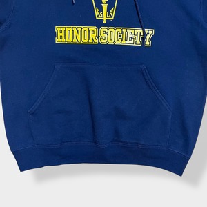 【JERZEES】全米優等生協会 NATIONAL HONOR SOCIETY ロゴ プリント パーカー スウェット フーディー hoodie M ネイビー アーチロゴ us古着