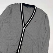 TOMMY HILFIGER トミーヒルフィガー Vネック コットン ニット カーディガン XXL/ブラック×ホワイト メンズ