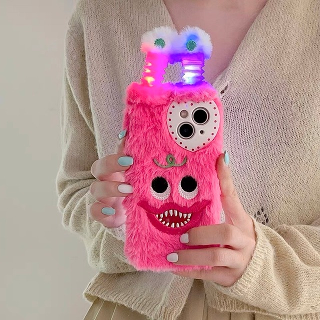 【A566】(送料無料)iphone14 Cute Lighting Furry Monster iPhone case iphone14pro iphone13 ケース iphone12 ケース iphone11 ケース iphoneケース iphone 7 8 SE 14 promax ケース スマホケース シンプル スマホ  かわいい モンスター  韓国