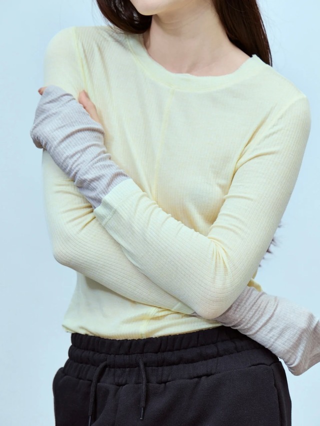 【26AW】THINGS THAT MATTER シングスザットマター / トップス / TWO-TONE SHEER RIBBED TOPS　0586TM0681P