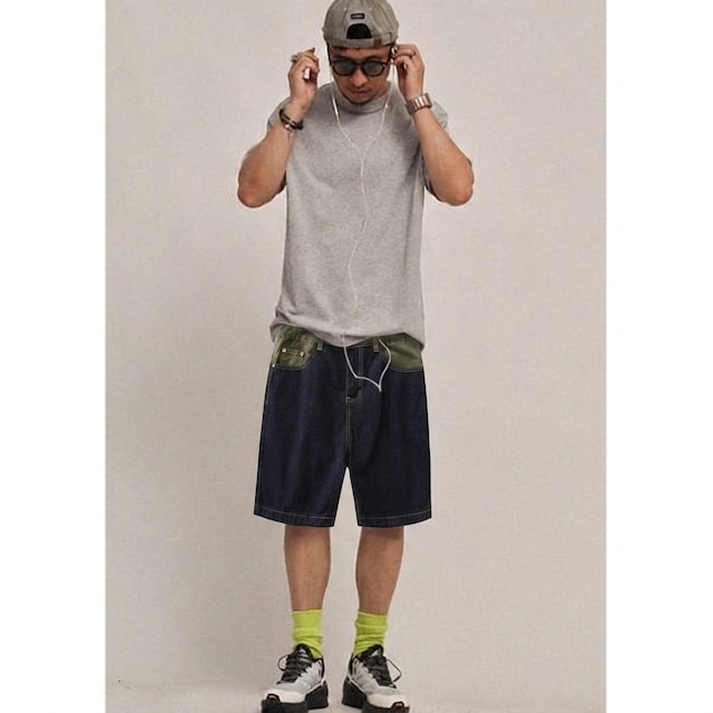 Front pocket design denim short pants C4413