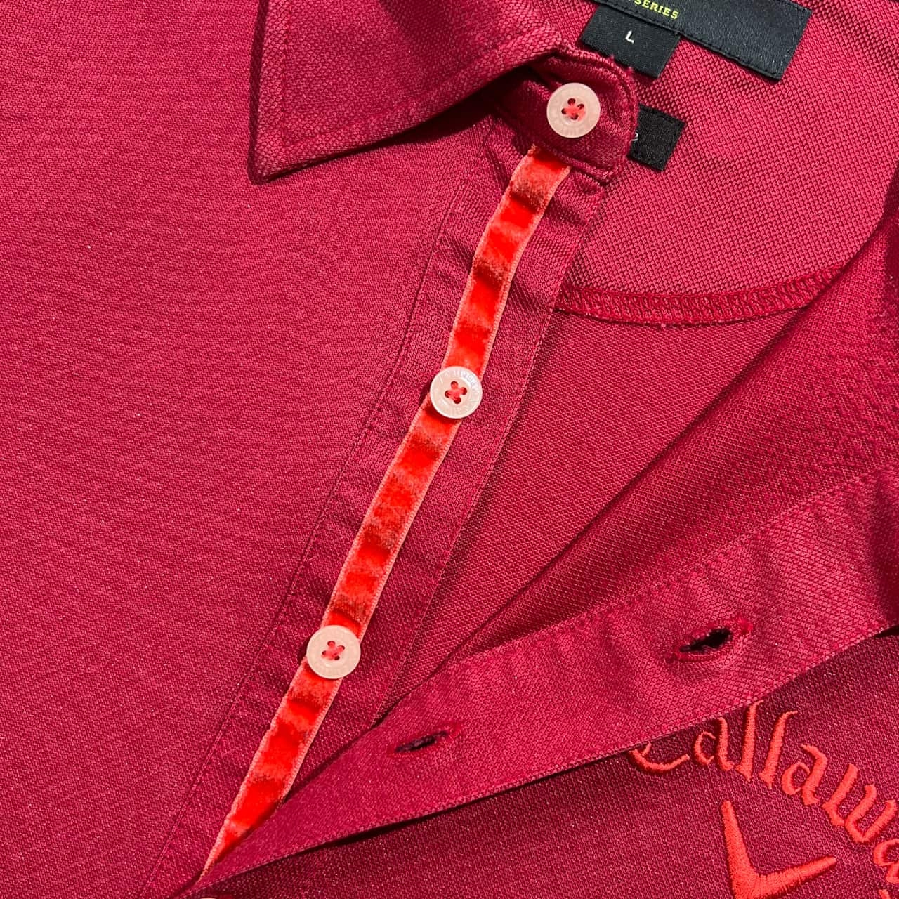 Callaway キャロウェイ X SERIES classic ロゴ刺繍 鹿子 長袖 ポロシャツ L/ボルドー系 メンズ ゴルフ