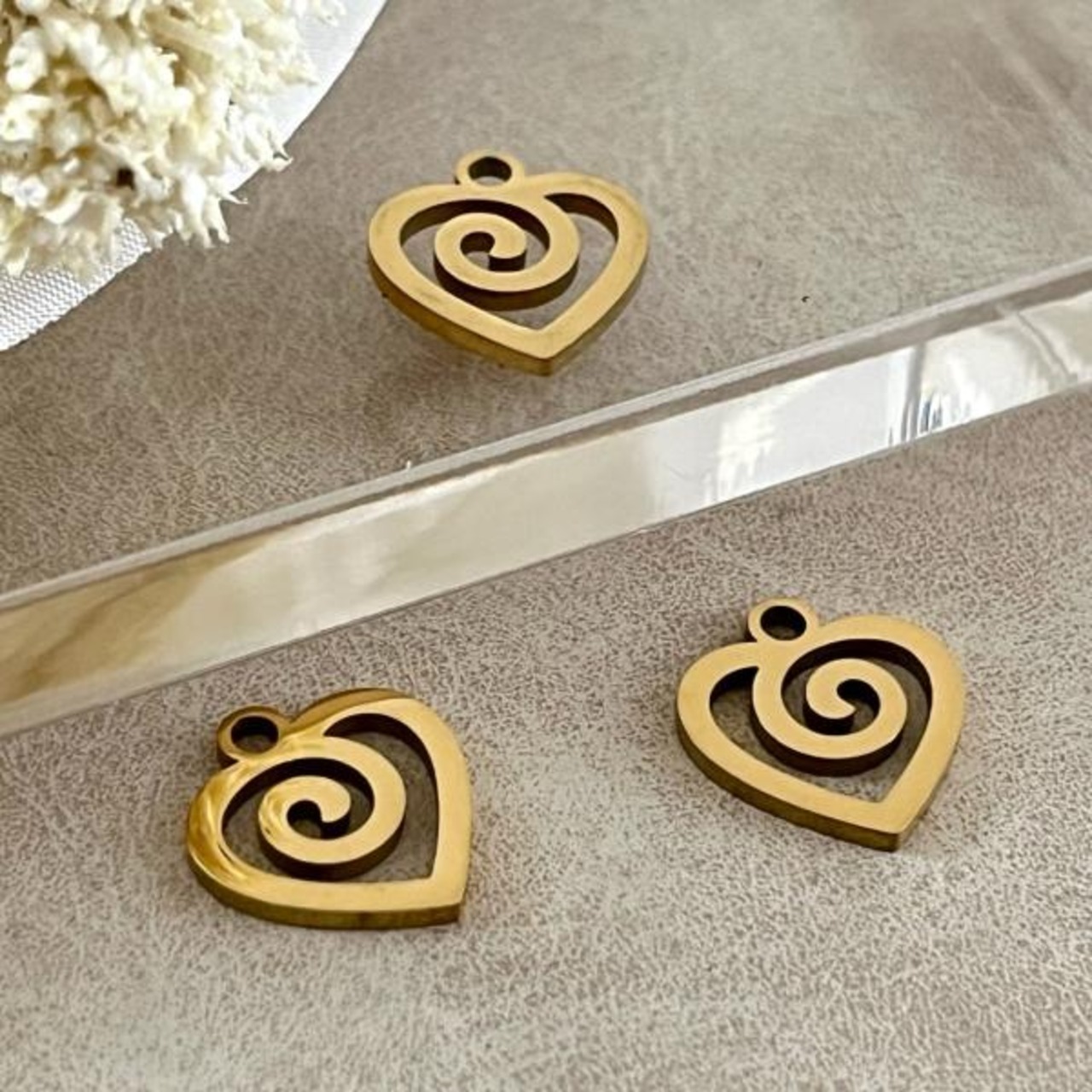 ハートウェーブゴールドステンレス製チャーム/SUS304 /パーツ/波