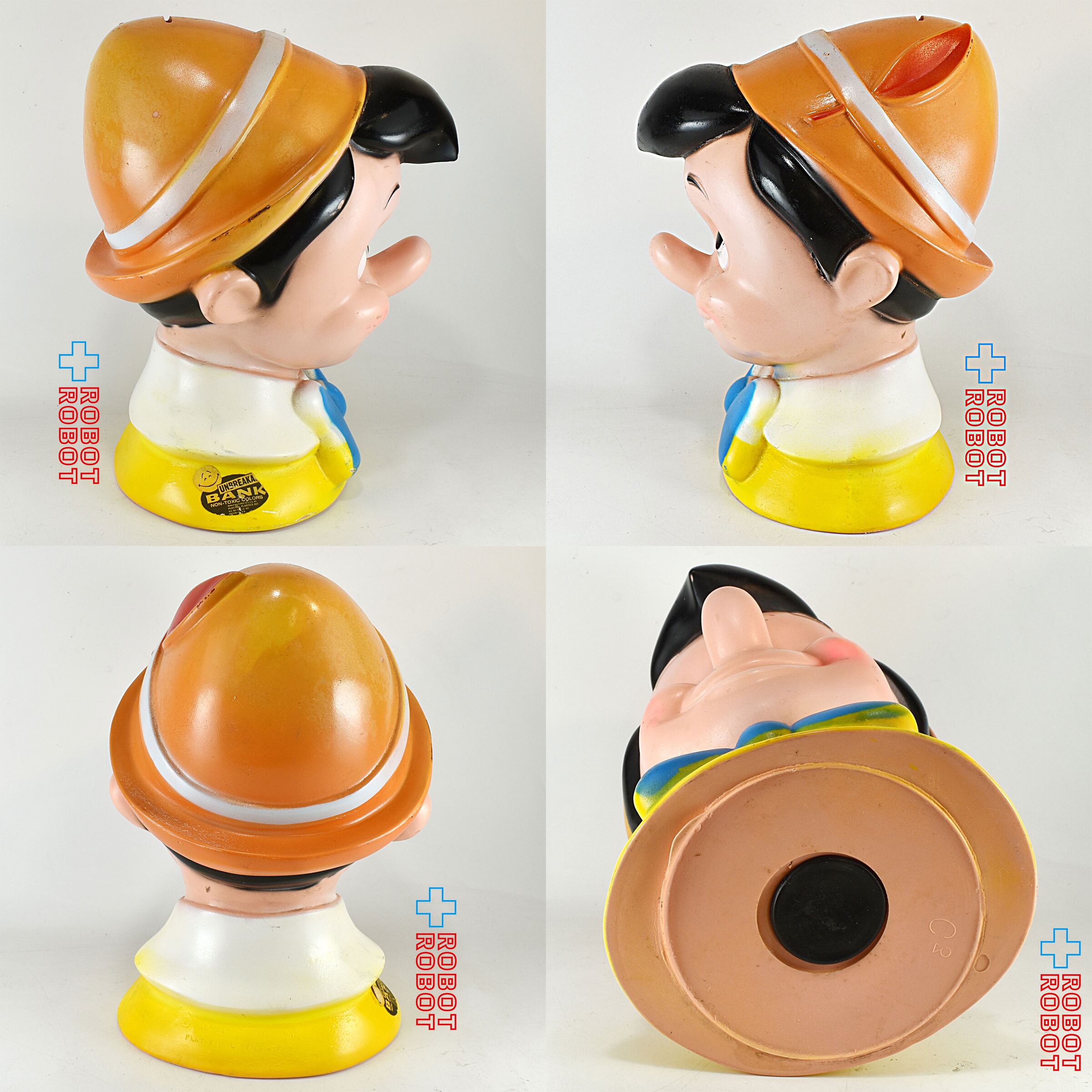 ピノキオ フィギュア 貯金箱70年代プレイパル社製 1971年 PINOCCHIO FACE BANK・PLAY PAL PLASTICS ピノキ