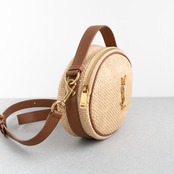 サンローラン カメラバッグ ベージュ ラフィア ブラウン レザー