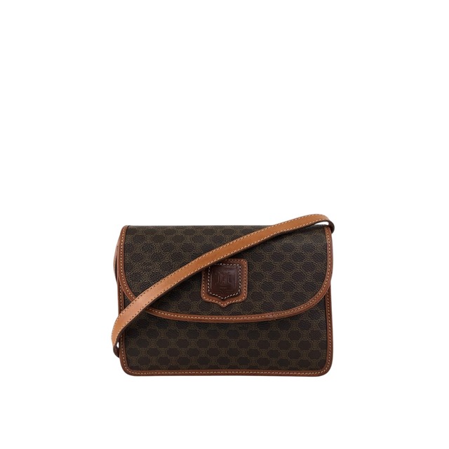 CELINE セリーヌ マカダム ショルダーバッグ ブラウン ブラゾン型押し PVC レザー vintage ヴィンテージ オールド ytvnjg