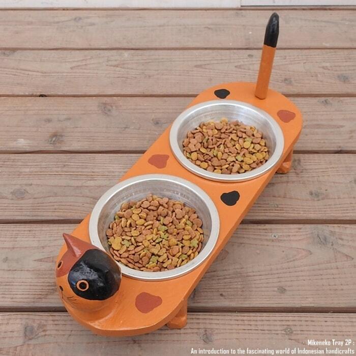三毛猫 餌入れ フードボール キャットフード トレー 2P 2連 ダブル