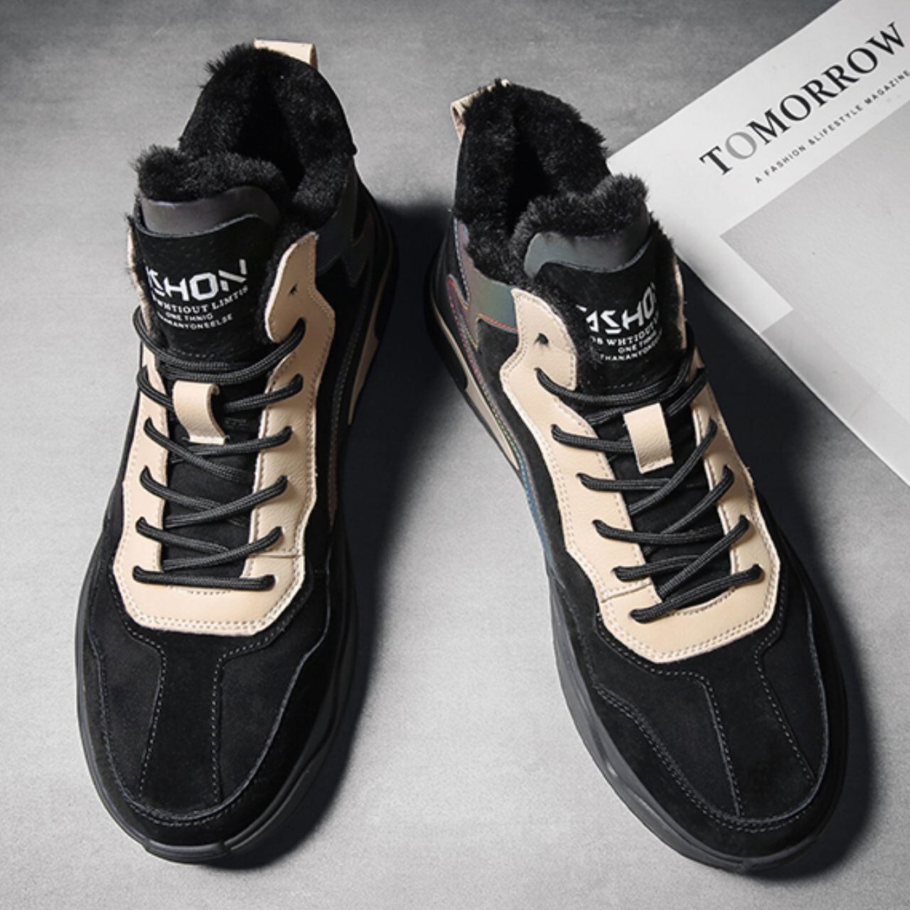 予約販売】ボア スニーカー メンズ ブラック カーキ C953 | Shoes Chou