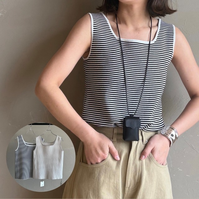 【 CLOCHE  】 ボーダースクエアニットタンク