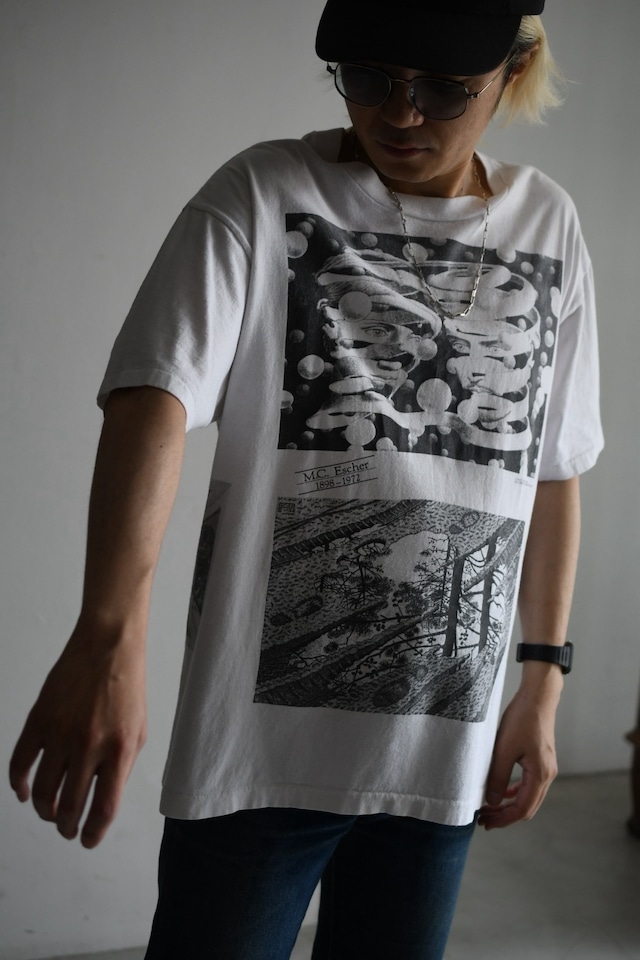 OK/90's "M. C. Escher" mulch print art tee shirt