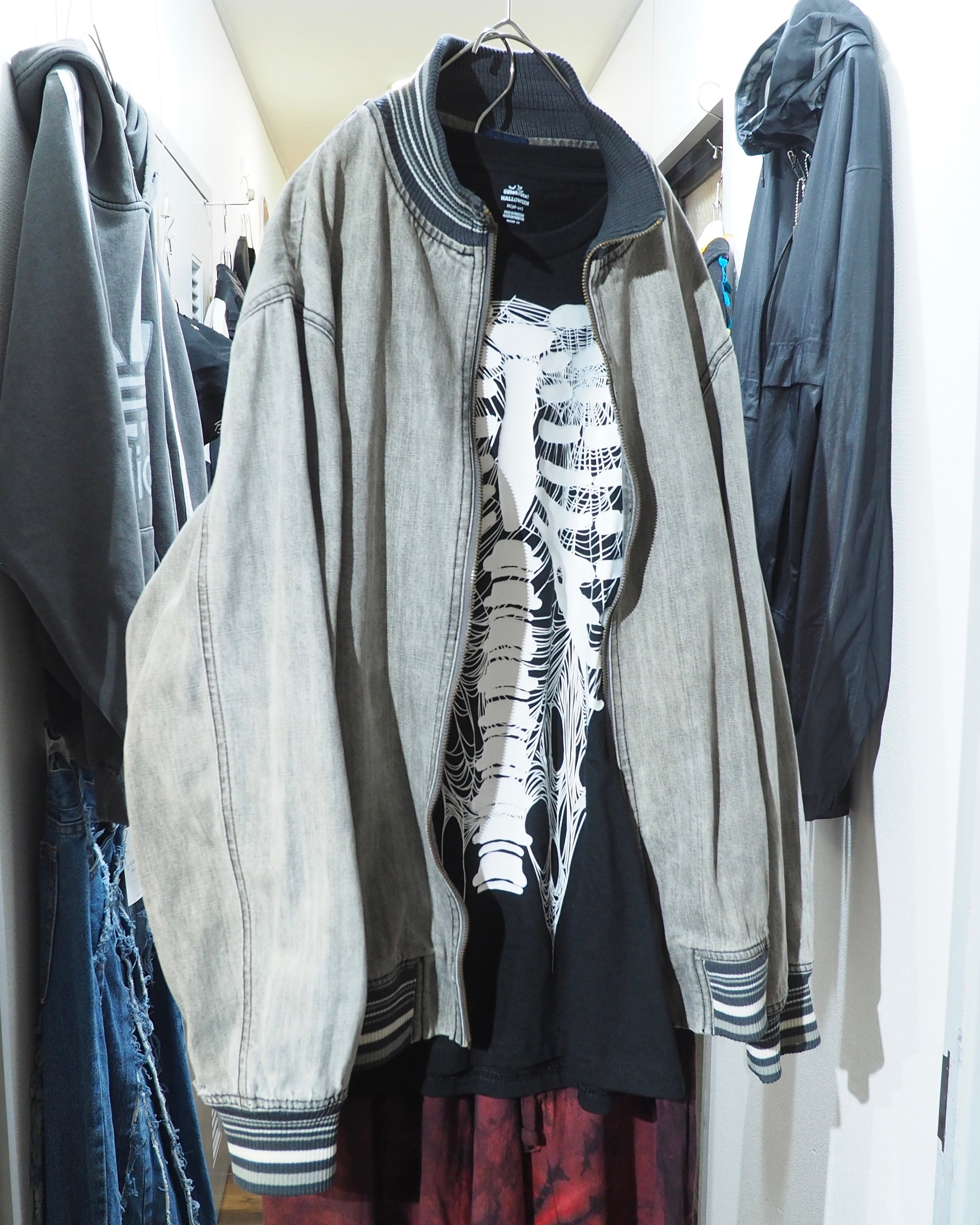 ” 退廃的 ” Good Fade Light ash Grey Color Denim Track jacket