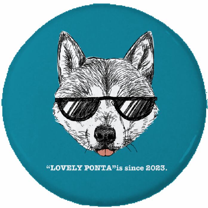 缶バッチ/舌だしぽん太/青/32ｍｍ