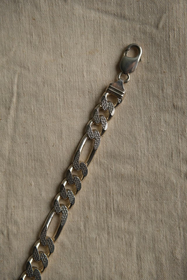 Utah／vintage 925 silver large figaro link chain bracelet／made in italy