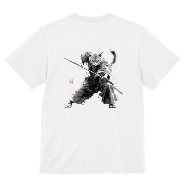 斬り結ぶ猫 ― 江戸墨線アート」Tシャツ 半袖 | にやん暦堂