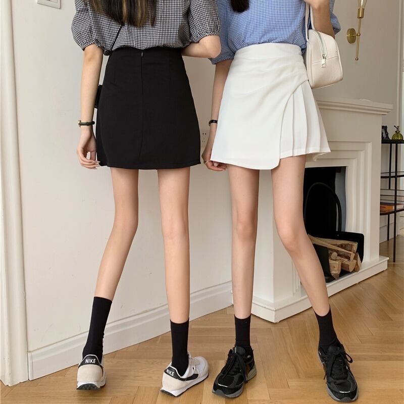 Aラインスカート スプリングオータムハイウェストウェストブラックスタイル薄手ショート 春物 秋物 1号婦人90130639124