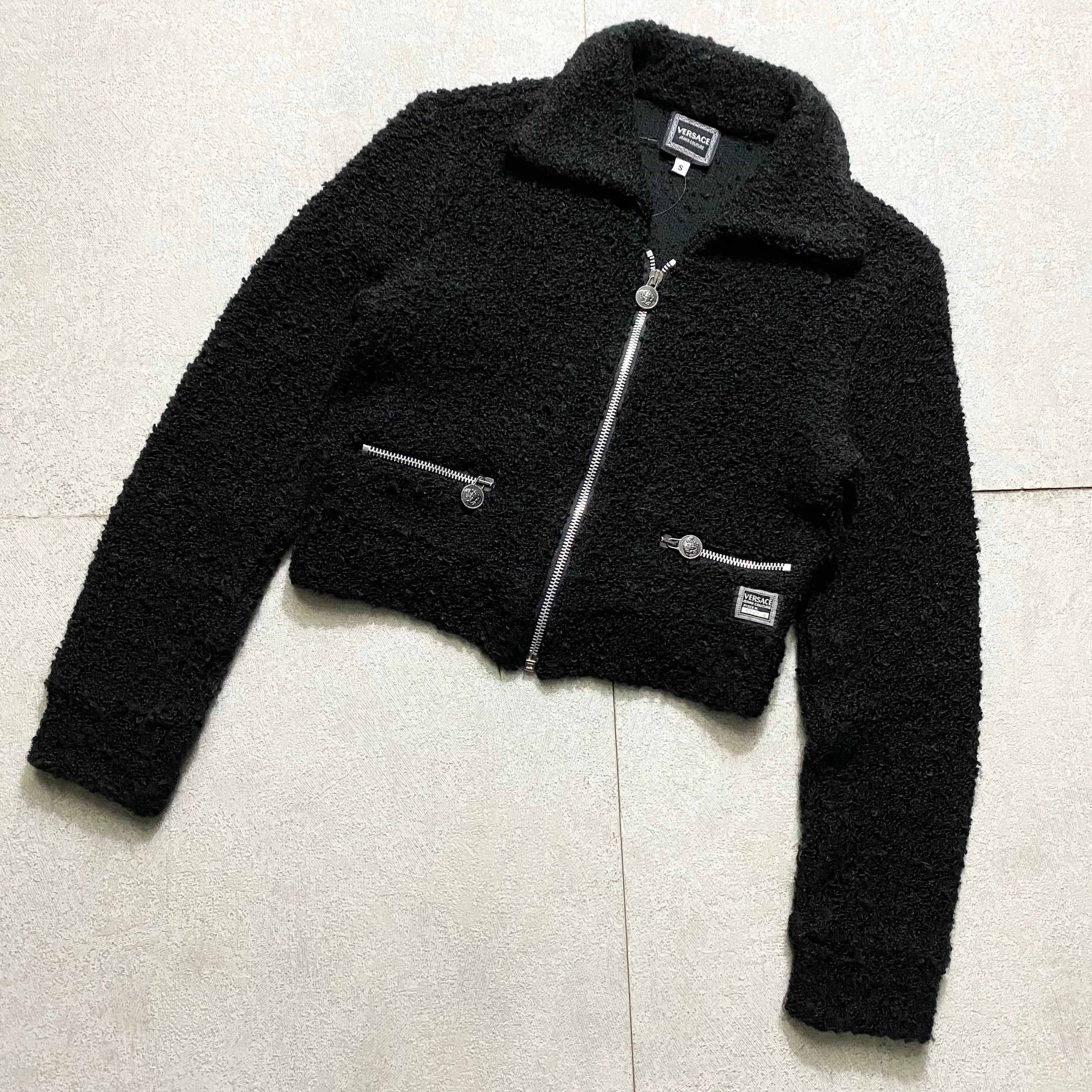 vintage VERSACE JEANS COUTURE black curly knit jacket | NOIR ONLINE