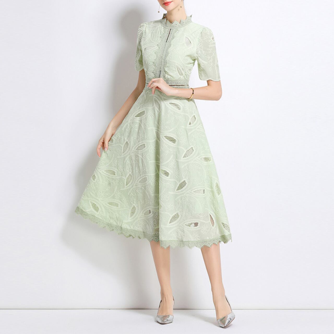 High-neck A-line dress 00107