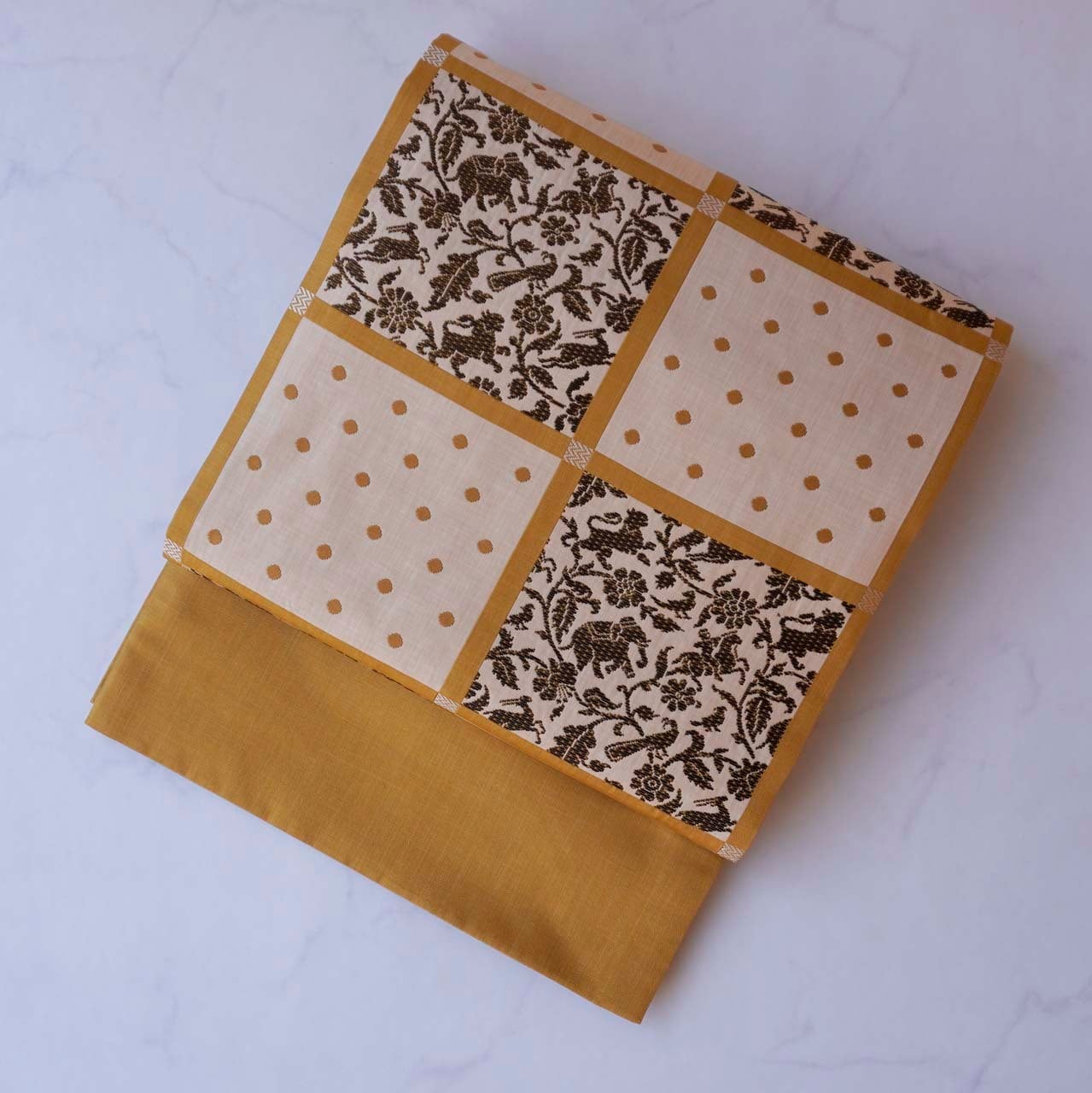 【ふくろ帯】木屋太謹製 水玉×動植物の市松文 ふくろ帯