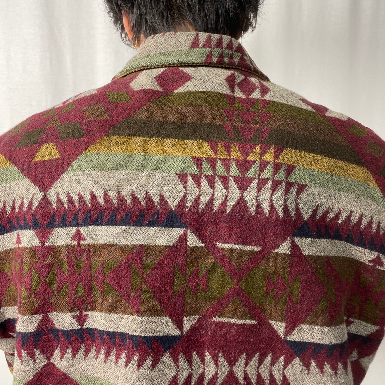 BLUE LINE ウールジャケット ネイティブ柄 メンズXL相当 古着 レッド