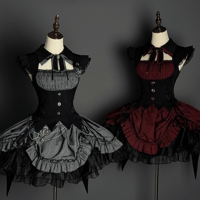 大人ゴシック ワンピース ストライプ×コルセット 魔女テーマ｜WithU