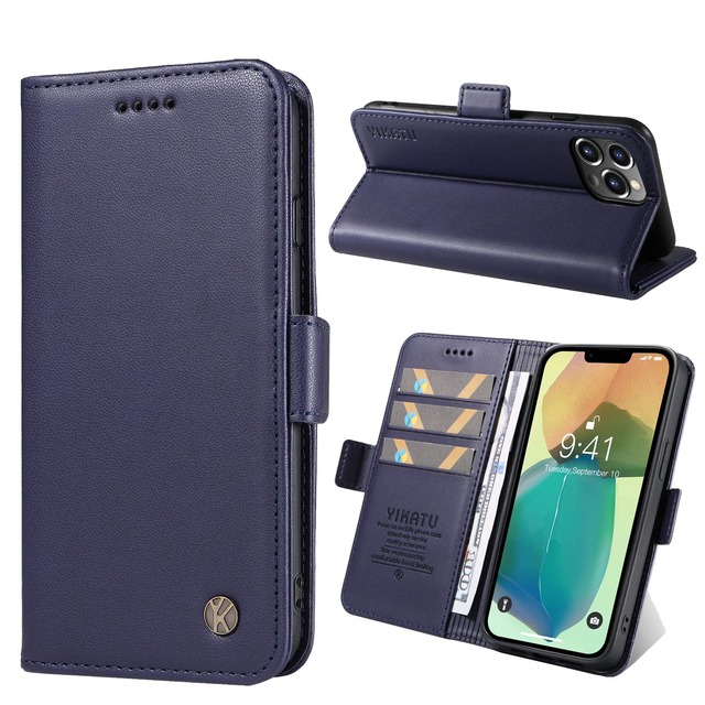 iPhone 15 Proケース iphone15pro手帳型 iphone15proケース手帳 アイフォン 15プロー スマホケース カバー iphone15pro case 手帳 肌触り良い サイドマグネットカード収納 360度保護 軽量 薄型 耐衝撃【iPhone 15 Pro 6.1inch対応】ネイビー