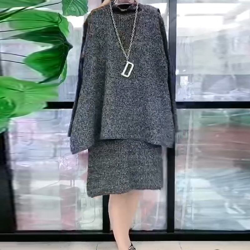 ニットドレス オータムスタイル薄手セーター スカート 大きめサイズ 秋物 ミックスインファッション93801582720