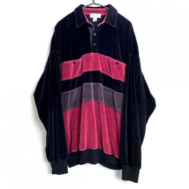 【Alexxus】Vintage Velour Polo Shirt【1990s-】Vintage Panel Design Velour Polo Shirt