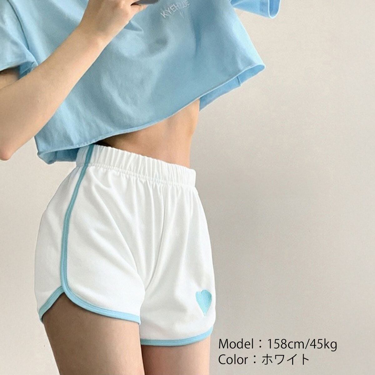 スポーツ ショートパンツ ハートポイント レディース 春 夏 韓国 ルームウェア 大人 かわいい おしゃれ 運動 ヨガ フィットネス 部屋着 ゆったり ハイウエスト ウエストゴム 大人可愛い 大人女子