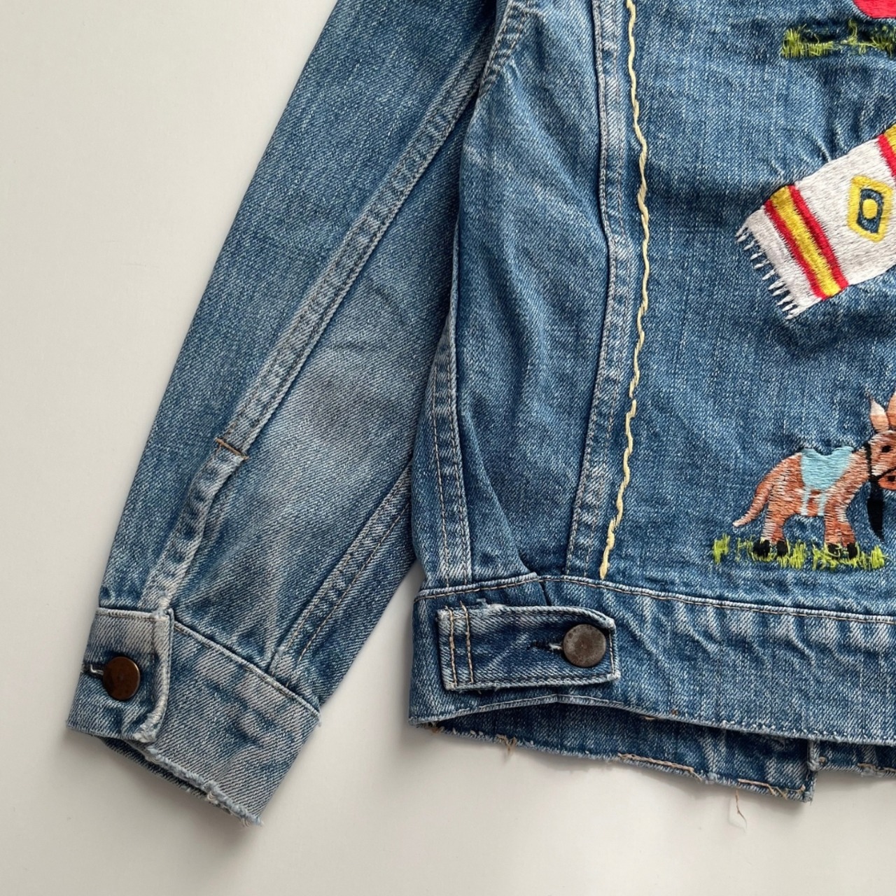 ＜VINTAGE＞Kids Embroidery Denim Jacket 7~8Y相当 (2610JK13)｜キッズ  ホースエンブロイダリー ヴィンテージ デニムジャケット - 6